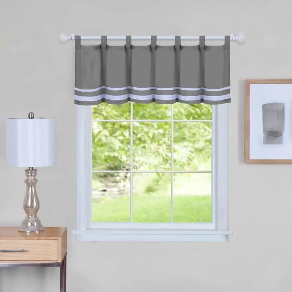 PowerSellerUSA Dakota Double White Bands Window Kitchen Valance, 58W x 14L